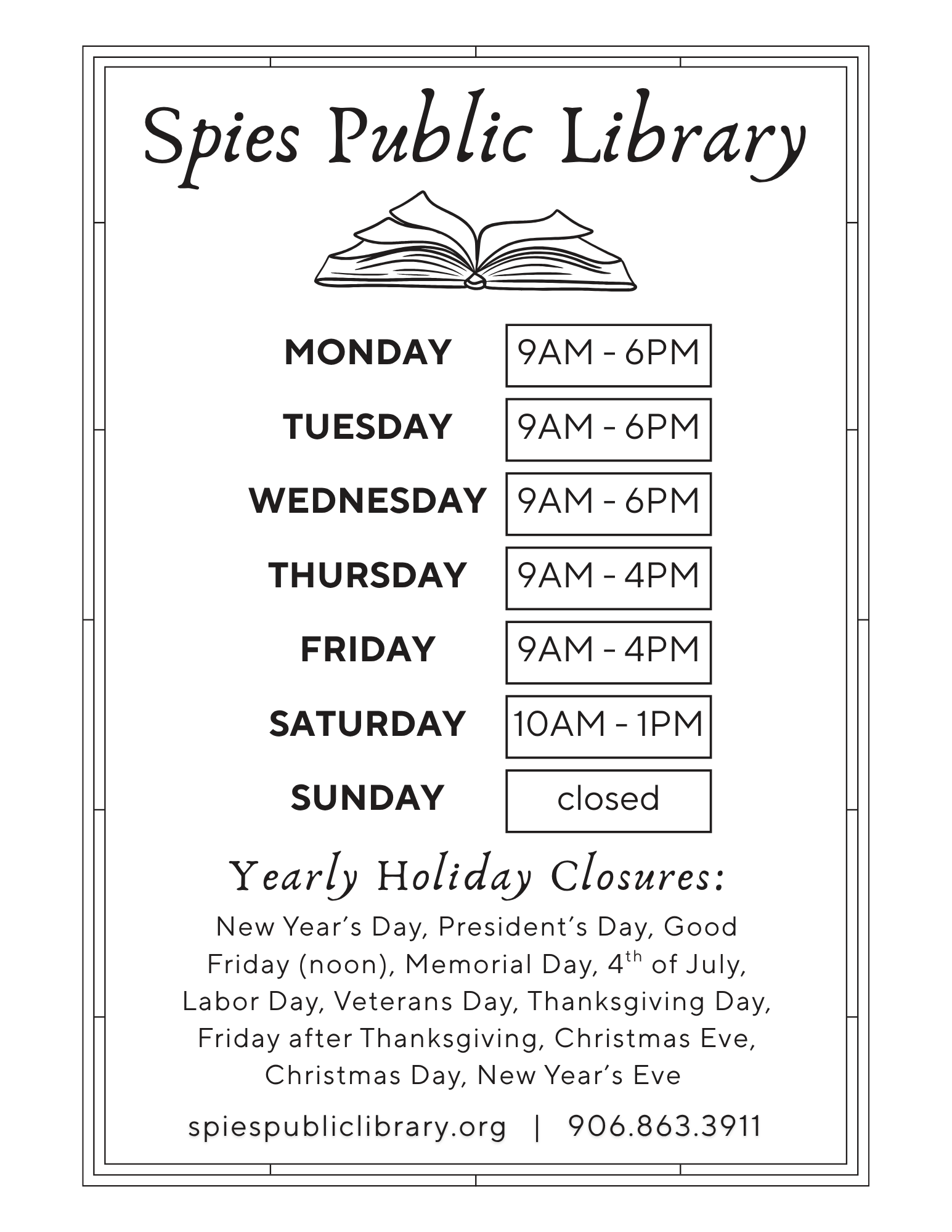 Flyer of newly adjusted business hours, effective November 2025